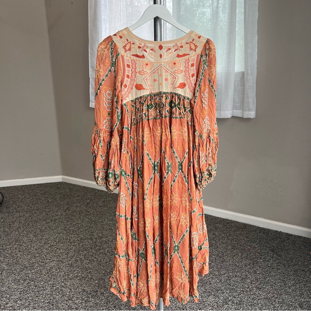 Free People Pink City Long Sleeve Floral Dress in Orange and Green - Picture 11 of 15